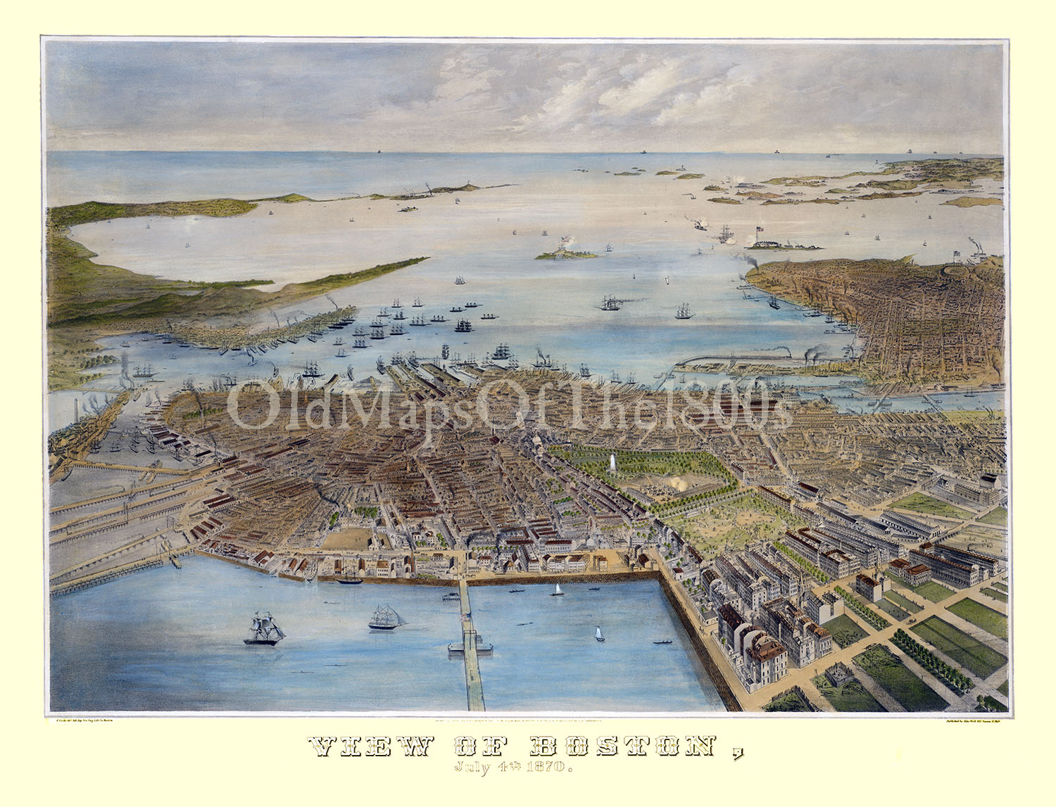 Full color fine art map of Boston, Massachusetts in 1870